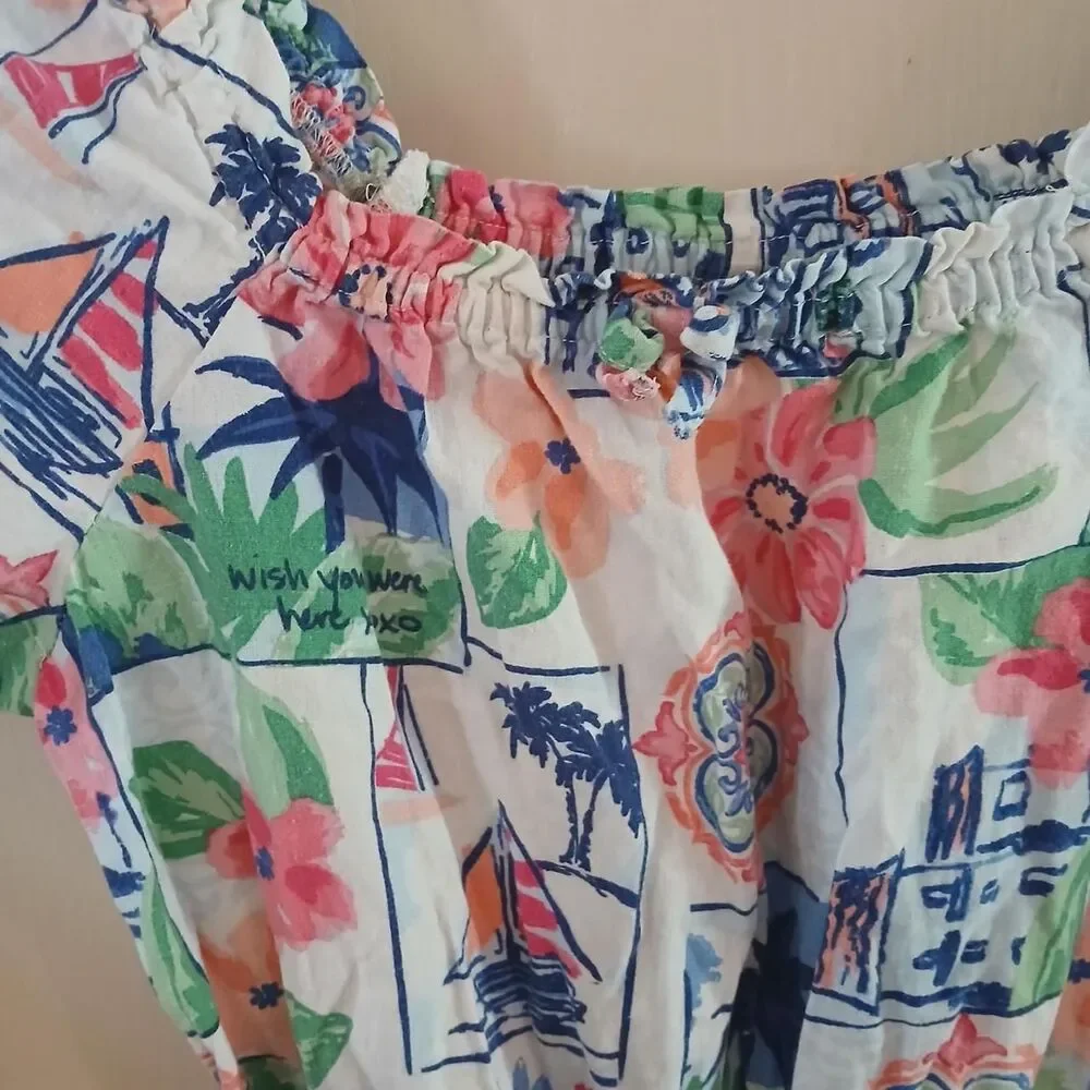 Gymboree Linen Blend Vacation Ruffle Top Italian Riviera Square Neck 12 Coastal